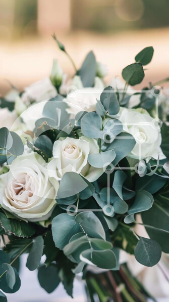 Σετ των 2 Intra Συλλεκτικό Ξύλινο Παζλ Plywood  4mm - Μπουκέτο με λευκά τριαντάφυλλα και πράσινα φύλλα στο τραπέζι εξωτερικού χώρου Σε Ξύλινο Κουτί - Διαστάσεις: 10x10 cm – 25 κομμάτια