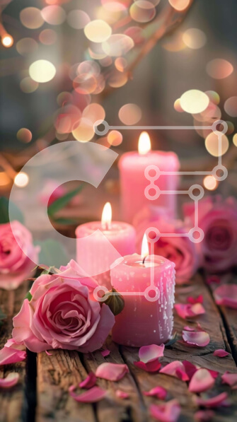 Intra Συλλεκτικό Ξύλινο Παζλ Plywood  4mm - Ρομαντικά ροζ κεριά σε ξύλινο τραπέζι με ροδοπέταλα Σε Ξύλινο Κουτί - Διαστάσεις Puzzle: 10x10 cm – 25 κομμάτια