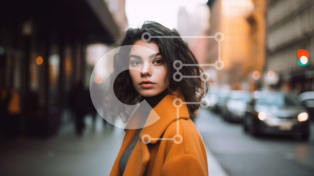 Intra Συλλεκτικό Ξύλινο Παζλ Plywood  4mm - Κομψή νεαρή γυναίκα με κίτρινο παλτό που στέκεται σε έναν δρόμο της πόλης Σε Ξύλινο Κουτί - Διαστάσεις Puzzle: 10x10 cm – 25 κομμάτια