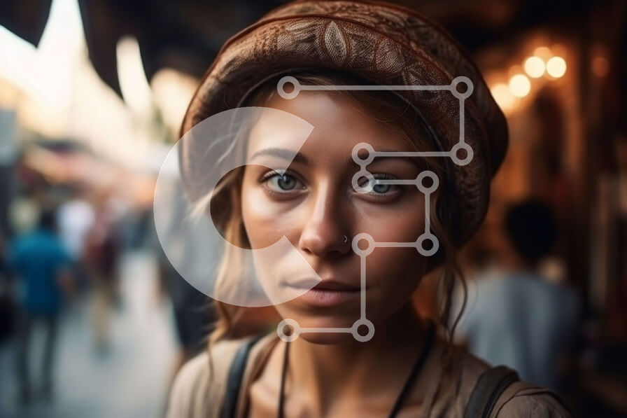 Intra Συλλεκτικό Ξύλινο Παζλ Plywood  4mm - Νεαρή γυναίκα με καφέ καπέλο και σακάκι στην πολυσύχναστη οδό Σε Ξύλινο Κουτί - Διαστάσεις Puzzle: 10x10 cm – 25 κομμάτια