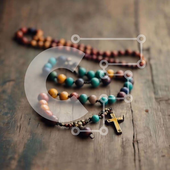 Intra Συλλεκτικό Ξύλινο Παζλ Plywood  4mm - Πολύχρωμο κολιέ με κομπολόι σε παλιό ξύλινο τραπέζι Σε Ξύλινο Κουτί - Διαστάσεις Puzzle: 10x10 cm – 25 κομμάτια