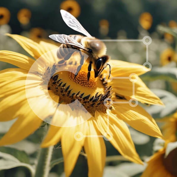 Intra Συλλεκτικό Ξύλινο Παζλ Plywood  4mm - Μέλισσα στον ηλίανθο στο ανοιχτό πεδίο Σε Ξύλινο Κουτί - Διαστάσεις: 10x10 cm – 25 κομμάτια