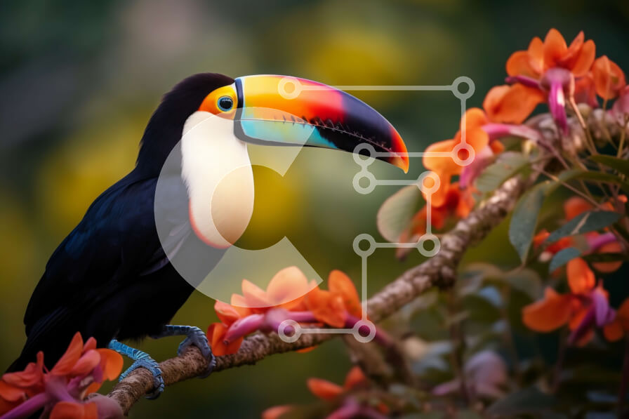 Σετ των 2 Intra Συλλεκτικό Ξύλινο Παζλ Plywood  4mm - Τουκάν πουλί σκαρφαλωμένο σε ένα κλαδί με πολύχρωμα λουλούδια Σε Ξύλινο Κουτί - Διαστάσεις: 10x10 cm – 25 κομμάτια