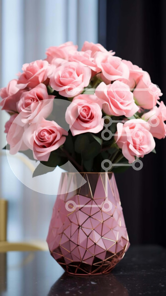 Intra Συλλεκτικό Ξύλινο Παζλ Plywood  4mm - Ροζ τριαντάφυλλα σε βάζο στο τραπέζι Σε Ξύλινο Κουτί - Διαστάσεις Puzzle: 10x10 cm – 25 κομμάτια