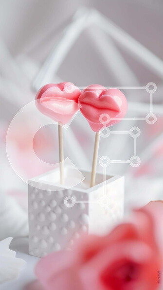 Intra Συλλεκτικό Ξύλινο Παζλ Plywood  4mm - Popsicles σε σχήμα χειλιών σε λευκό κουτί με ροζ τριαντάφυλλα και λουλούδια Σε Ξύλινο Κουτί - Διαστάσεις: 10x10 cm – 25 κομμάτια