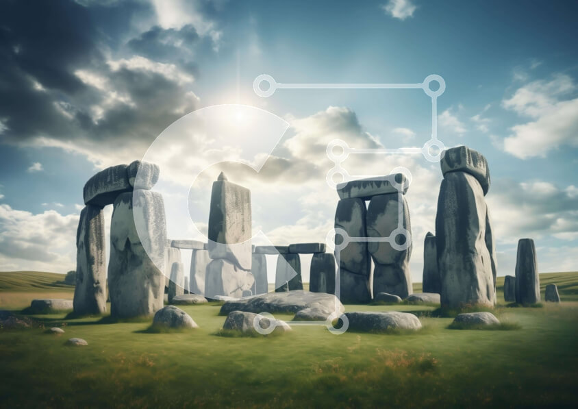 Intra Συλλεκτικό Ξύλινο Παζλ Plywood  4mm - Στόουνχεντζ στην αγγλική ύπαιθρο με συννεφιασμένους ουρανούς Σε Ξύλινο Κουτί - Διαστάσεις Puzzle: 10x10 cm – 25 κομμάτια