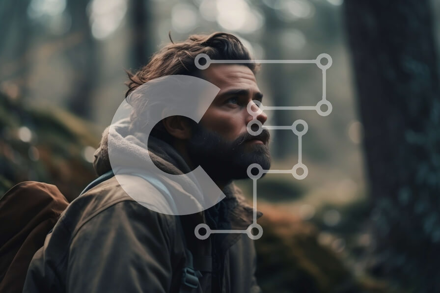 Intra Συλλεκτικό Ξύλινο Παζλ Plywood  4mm - Άτομο που στέκεται σε ένα δάσος με σακίδιο Σε Ξύλινο Κουτί - Διαστάσεις: 10x10 cm – 25 κομμάτια