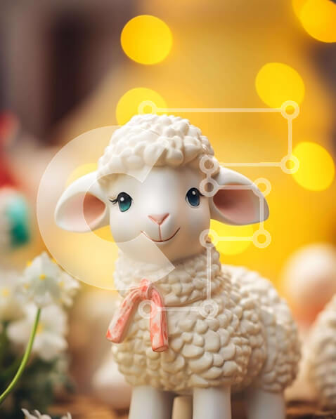 Intra Συλλεκτικό Ξύλινο Παζλ Plywood  4mm - Πασχαλινό πρόβατο ειδώλιο με λουλούδια και διακοσμητικά Σε Ξύλινο Κουτί - Διαστάσεις Puzzle: 10x10 cm – 25 κομμάτια