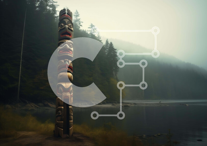 Intra Συλλεκτικό Ξύλινο Παζλ Plywood  4mm - Πόλος τοτέμ κοντά στο νερό και τα δέντρα Σε Ξύλινο Κουτί - Διαστάσεις Puzzle: 10x10 cm – 25 κομμάτια