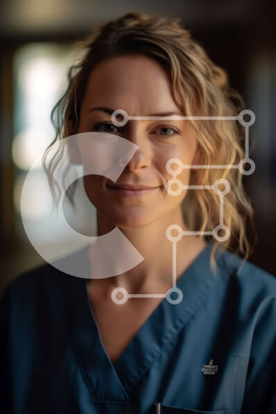 Intra Συλλεκτικό Ξύλινο Παζλ Plywood  4mm - Χαμογελαστός Επαγγελματίας Υγείας σε Blue Scrubs | Φωτογραφία Αρχείου Σε Ξύλινο Κουτί - Διαστάσεις Puzzle: 10x10 cm – 25 κομμάτια