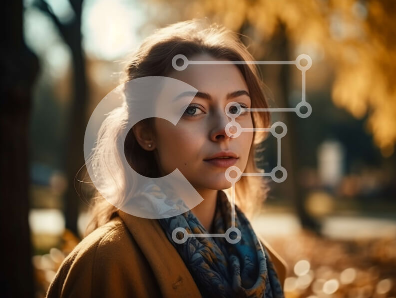 Intra Συλλεκτικό Ξύλινο Παζλ Plywood  4mm - Σοβαρή νεαρή γυναίκα που στέκεται ανάμεσα στα φθινοπωρινά φύλλα Σε Ξύλινο Κουτί - Διαστάσεις Puzzle: 10x10 cm – 25 κομμάτια