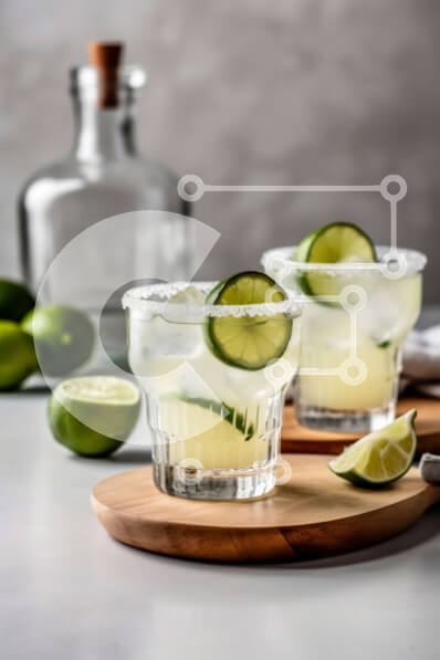 Σετ των 2 Intra Συλλεκτικό Ξύλινο Παζλ Plywood  4mm - Δροσιστικές Μαργαρίτες με φέτες λάιμ σε ρουστίκ ξύλινη σανίδα Σε Ξύλινο Κουτί - Διαστάσεις: 10x10 cm – 25 κομμάτια