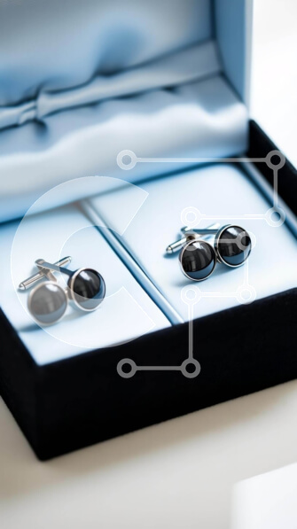 Intra Συλλεκτικό Ξύλινο Παζλ Plywood  4mm - Μαύρα μανικετόκουμπα σε μπλε κουτί Σε Ξύλινο Κουτί - Διαστάσεις Puzzle: 10x10 cm – 25 κομμάτια