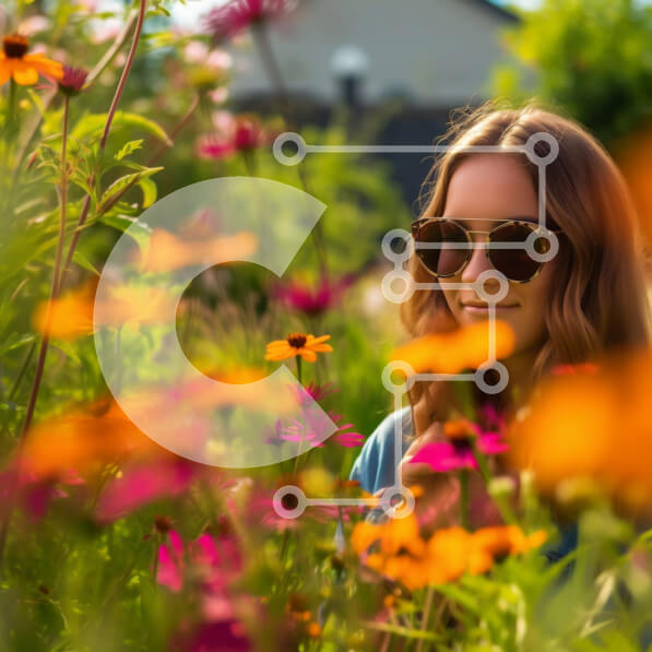 Intra Συλλεκτικό Ξύλινο Παζλ Plywood  4mm - Χαλαρή γυναίκα στον κήπο με πολύχρωμα λουλούδια και μπουκέτο Σε Ξύλινο Κουτί - Διαστάσεις Puzzle: 10x10 cm – 25 κομμάτια