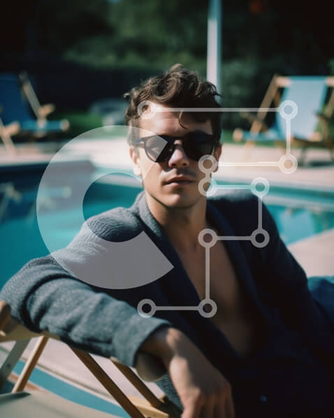 Intra Συλλεκτικό Ξύλινο Παζλ Plywood  4mm - Εικόνα ενός άνδρα που χαλαρώνει σε μια πολυθρόνα δίπλα σε μια πισίνα Σε Ξύλινο Κουτί - Διαστάσεις Puzzle: 10x10 cm – 25 κομμάτια