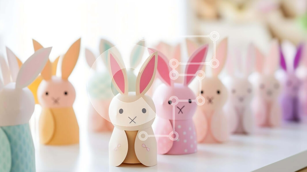 Intra Συλλεκτικό Ξύλινο Παζλ Plywood  4mm - Πολύχρωμα χάρτινα ειδώλια λαγουδάκι για το Πάσχα Σε Ξύλινο Κουτί - Διαστάσεις: 10x10 cm – 25 κομμάτια