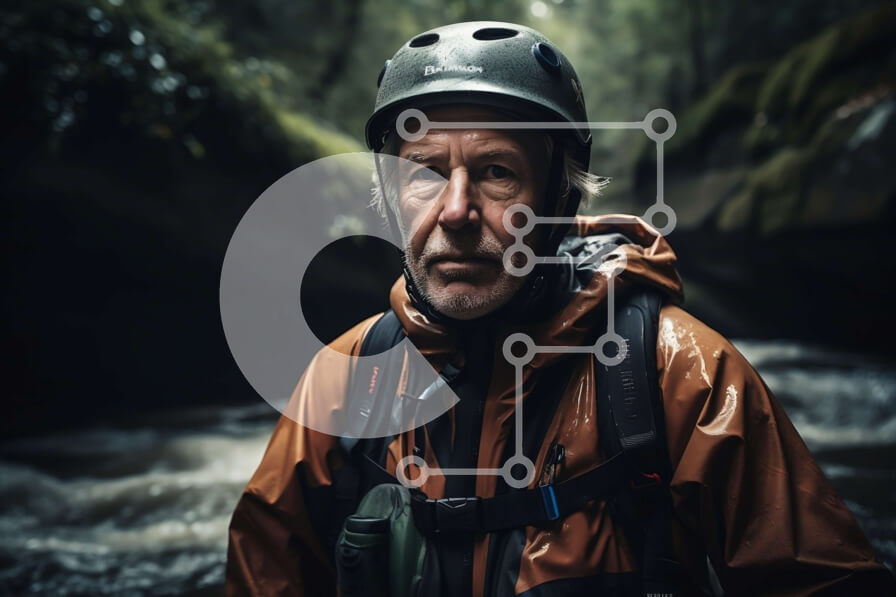 Intra Συλλεκτικό Ξύλινο Παζλ Plywood  4mm - Ηλικιωμένος άνδρας που απολαμβάνει τη φύση σε ένα ποτάμι με κίτρινο αδιάβροχο και σακίδιο Σε Ξύλινο Κουτί - Διαστάσεις: 10x10 cm – 25 κομμάτια