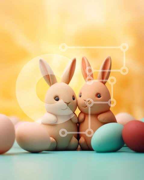 Intra Συλλεκτικό Ξύλινο Παζλ Plywood  4mm - Ειδώλια λαγουδάκι του Πάσχα και πολύχρωμα αυγά σε λαμπρό φωτισμένο τραπέζι Σε Ξύλινο Κουτί - Διαστάσεις: 10x10 cm – 25 κομμάτια