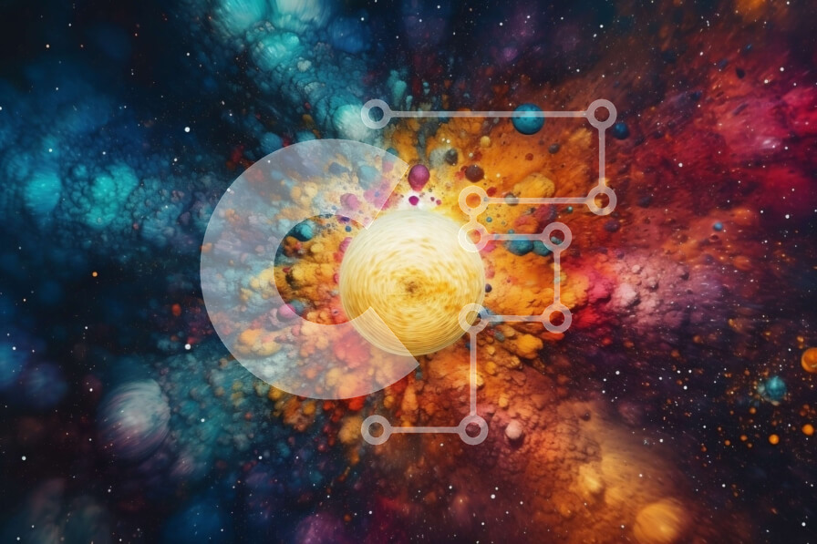 Intra Συλλεκτικό Ξύλινο Παζλ Plywood  4mm - Ζωντανή αφηρημένη τέχνη με κίτρινο ήλιο και στροβιλιζόμενα χρώματα Σε Ξύλινο Κουτί - Διαστάσεις Puzzle: 10x10 cm – 25 κομμάτια