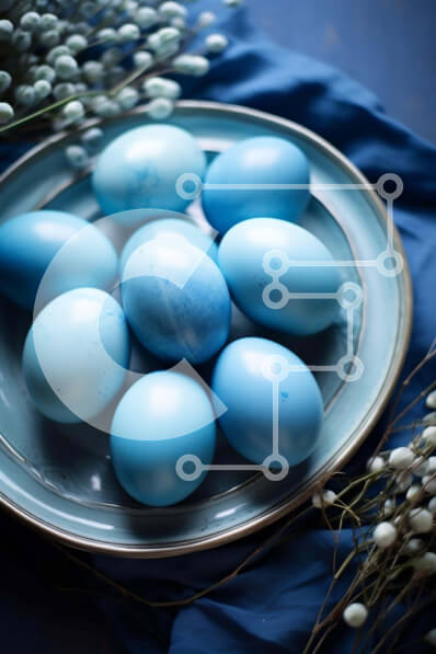 Intra Συλλεκτικό Ξύλινο Παζλ Plywood  4mm - Μπλε Πασχαλινά αυγά και λουλούδια σε ένα πιάτο Σε Ξύλινο Κουτί - Διαστάσεις: 10x10 cm – 25 κομμάτια