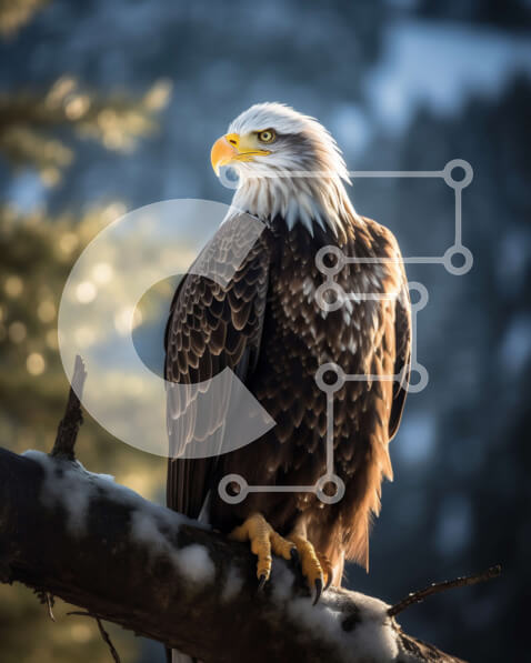 Σετ των 2 Intra Συλλεκτικό Ξύλινο Παζλ Plywood  4mm - Όμορφη εικόνα ενός φαλακρού αετού σε ένα χιονισμένο κλαδί δέντρου στα βουνά Σε Ξύλινο Κουτί - Διαστάσεις: 10x10 cm – 25 κομμάτια