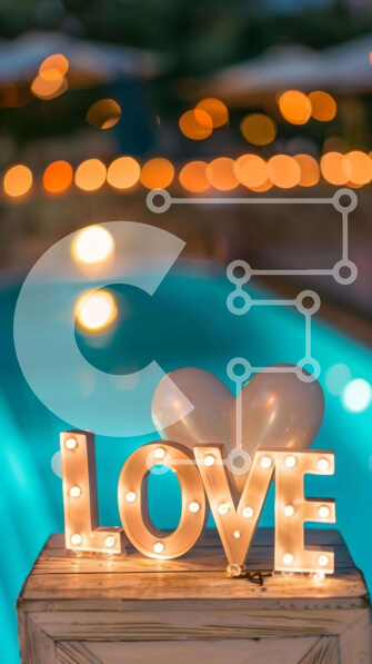 Intra Συλλεκτικό Ξύλινο Παζλ Plywood  4mm - Γιορτή αγάπης με μπαλόνια και διακοσμητικά σε σχήμα καρδιάς δίπλα στην πισίνα Σε Ξύλινο Κουτί - Διαστάσεις: 10x10 cm – 25 κομμάτια