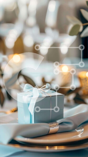 Intra Συλλεκτικό Ξύλινο Παζλ Plywood  4mm - Κομψό σερβίτσιο τραπεζιού με μπλε κουτί δώρου και κηροπήγια Σε Ξύλινο Κουτί - Διαστάσεις: 10x10 cm – 25 κομμάτια