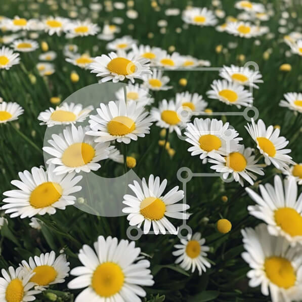 Intra Συλλεκτικό Ξύλινο Παζλ Plywood  4mm - Πεδίο με λευκές και κίτρινες μαργαρίτες στη χλοώδη περιοχή Σε Ξύλινο Κουτί - Διαστάσεις: 10x10 cm – 25 κομμάτια