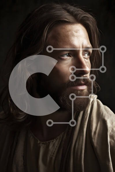 Intra Συλλεκτικό Ξύλινο Παζλ Plywood  4mm - Σοβαρός άνδρας με καστανή ρόμπα με μακριά μαλλιά και γένια που κοιτάζει στην απόσταση Σε Ξύλινο Κουτί - Διαστάσεις Puzzle: 10x10 cm – 25 κομμάτια