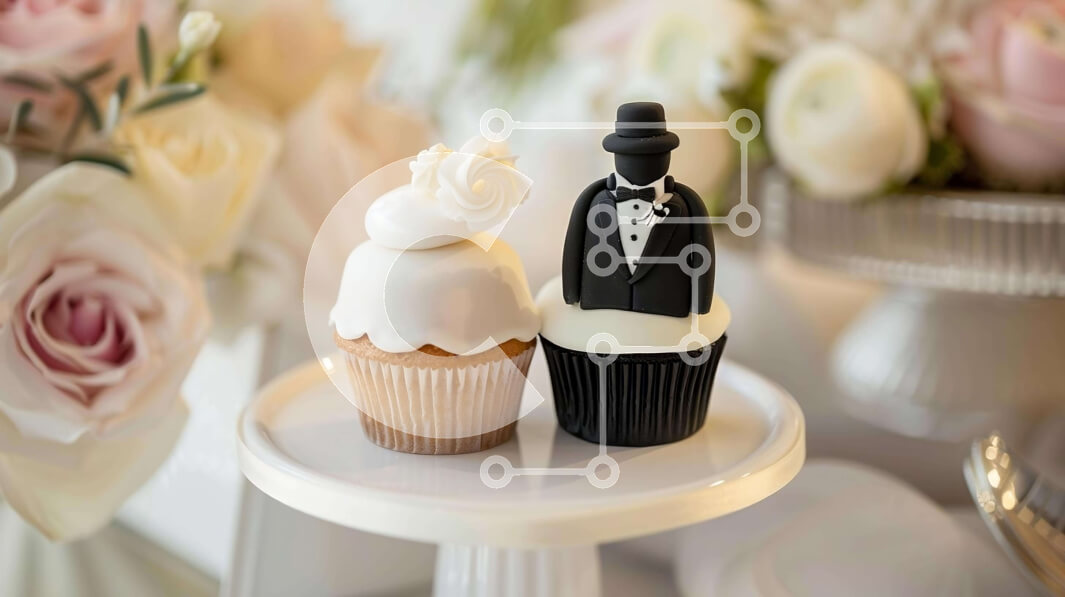 Σετ των 2 Intra Συλλεκτικό Ξύλινο Παζλ Plywood  4mm - Cupcakes με θέμα γάμου και Cupcake με δαχτυλίδι αρραβώνων με λουλούδια Σε Ξύλινο Κουτί - Διαστάσεις: 10x10 cm – 25 κομμάτια