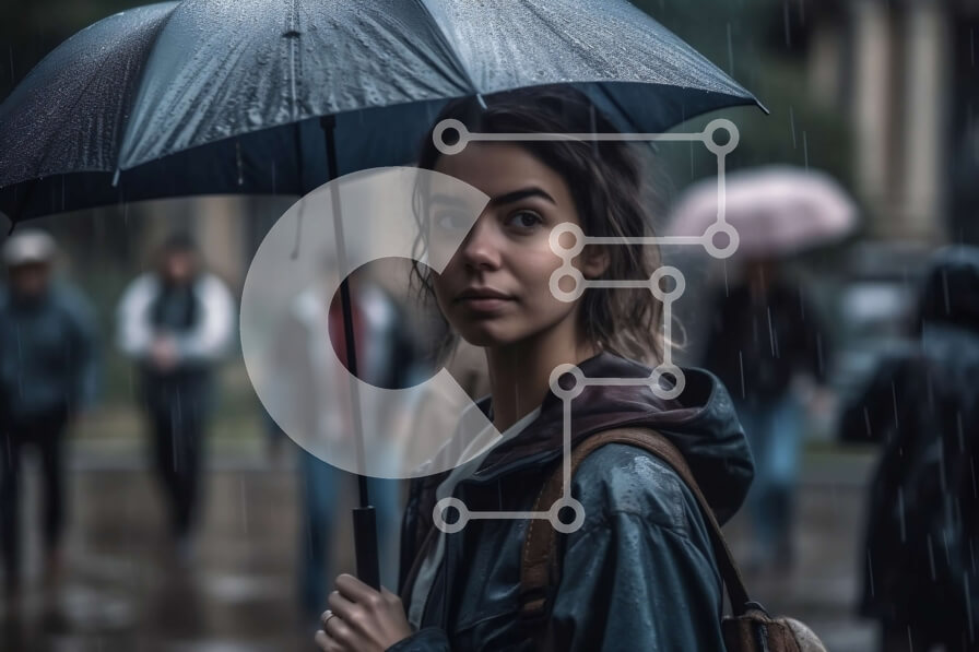 Intra Συλλεκτικό Ξύλινο Παζλ Plywood  4mm - Όμορφη εικόνα μιας γυναίκας με ομπρέλα μια βροχερή μέρα Σε Ξύλινο Κουτί - Διαστάσεις Puzzle: 10x10 cm – 25 κομμάτια