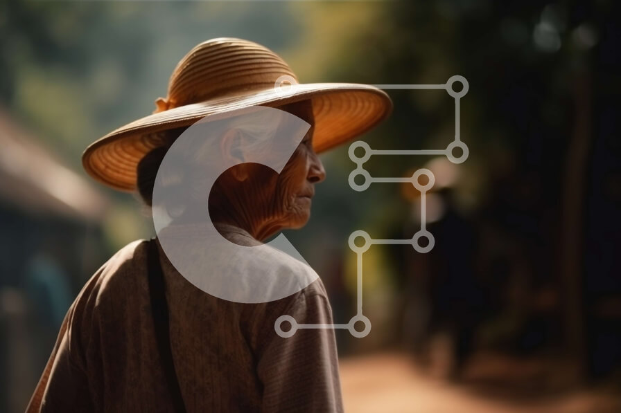 Intra Συλλεκτικό Ξύλινο Παζλ Plywood  4mm - Στοχαστική ηλικιωμένη γυναίκα που στέκεται στο χωματόδρομο Σε Ξύλινο Κουτί - Διαστάσεις Puzzle: 10x10 cm – 25 κομμάτια