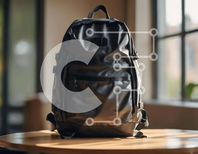 Intra Συλλεκτικό Ξύλινο Παζλ Plywood  4mm - Μαύρο σακίδιο πλάτης σε ξύλινο τραπέζι Σε Ξύλινο Κουτί - Διαστάσεις: 10x10 cm – 25 κομμάτια