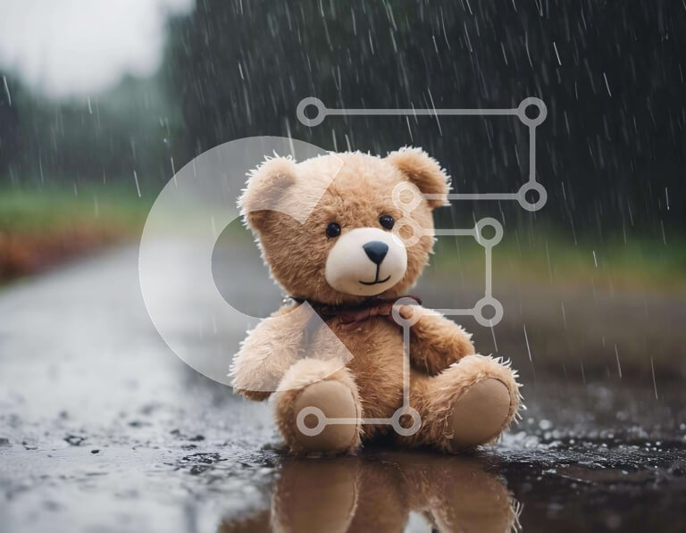 Intra Συλλεκτικό Ξύλινο Παζλ Plywood  4mm - Διακοσμητικό καφέ αρκουδάκι στη βροχή Σε Ξύλινο Κουτί - Διαστάσεις: 10x10 cm – 25 κομμάτια