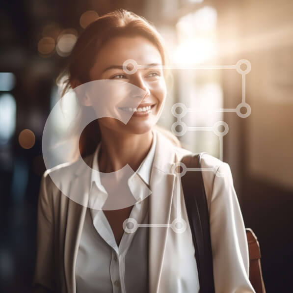 Σετ των 2 Intra Συλλεκτικό Ξύλινο Παζλ Plywood  4mm - Όμορφη εικόνα της χαμογελαστής γυναίκας με τη μαύρη τσάντα μπροστά από το παράθυρο Σε Ξύλινο Κουτί - Διαστάσεις: 10x10 cm – 25 κομμάτια