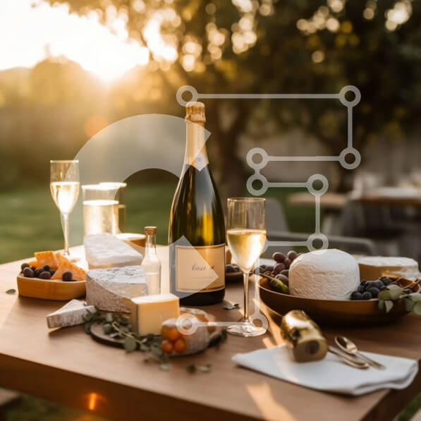 Σετ των 2 Intra Συλλεκτικό Ξύλινο Παζλ Plywood  4mm - Πανέμορφη σκηνή πικνίκ με κρασί, τυρί και κράκερ στο ηλιοβασίλεμα σε μια αυλή Σε Ξύλινο Κουτί - Διαστάσεις: 10x10 cm – 25 κομμάτια