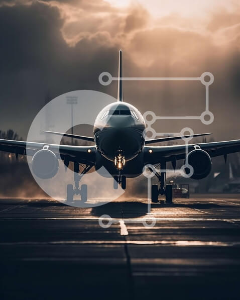 Intra Συλλεκτικό Ξύλινο Παζλ Plywood  4mm - Αεροπλάνο Boeing 747 στον διάδρομο στο σούρουπο με το ηλιοβασίλεμα στο παρασκήνιο Σε Ξύλινο Κουτί - Διαστάσεις Puzzle: 10x10 cm – 25 κομμάτια