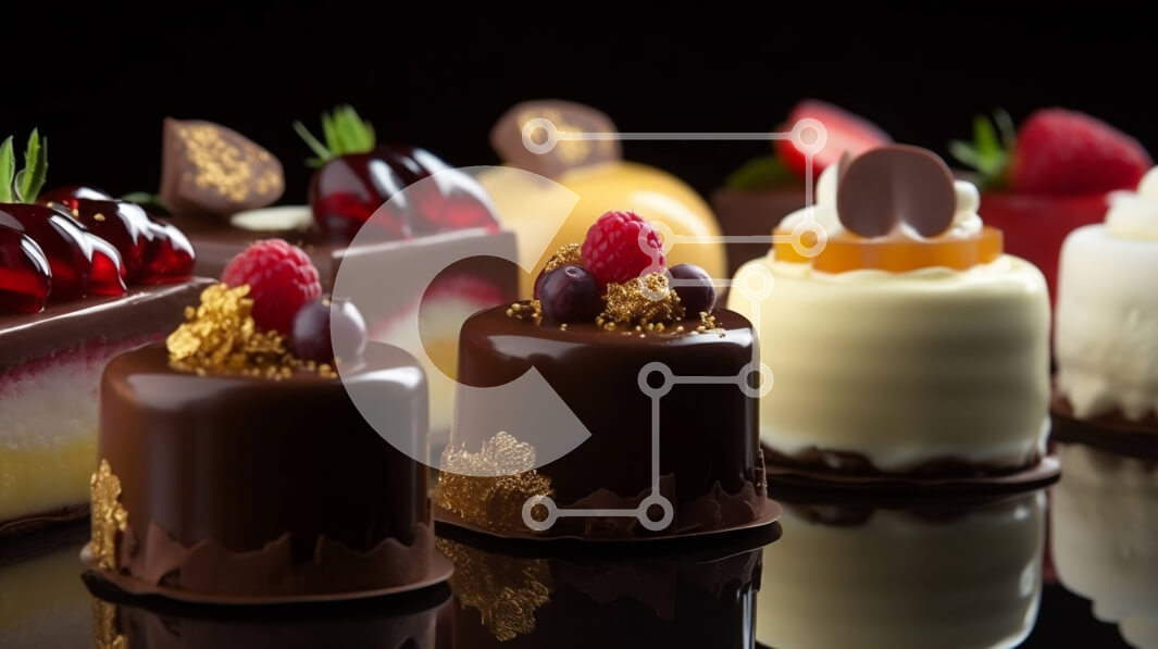 Σετ των 2 Intra Συλλεκτικό Ξύλινο Παζλ Plywood  4mm - Νόστιμα κέικ σοκολάτας και επιδόρπια σε μαύρη επιφάνεια Σε Ξύλινο Κουτί - Διαστάσεις: 10x10 cm – 25 κομμάτια