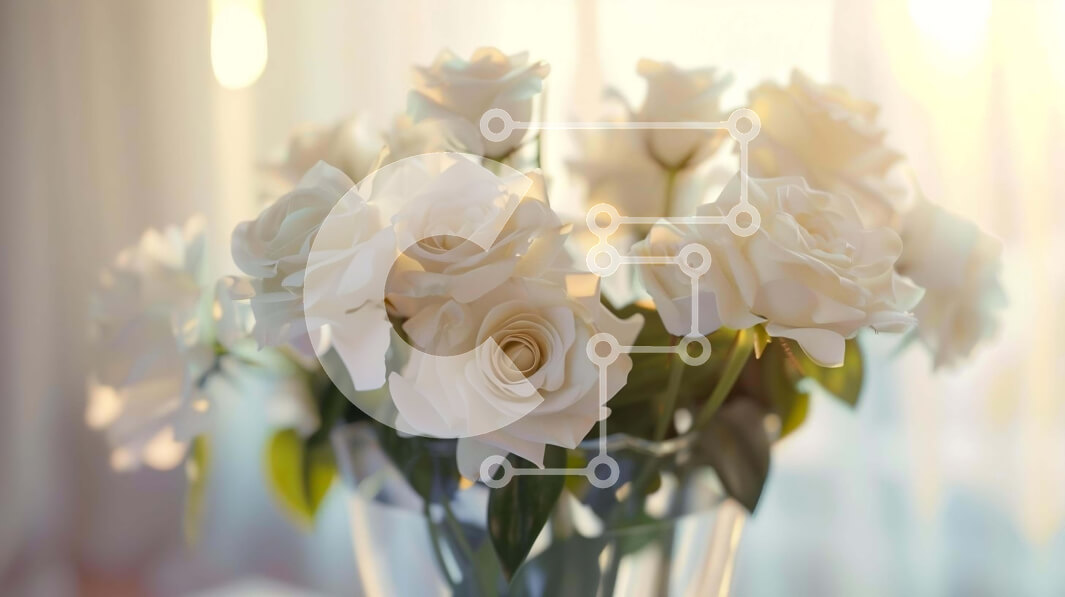 Intra Συλλεκτικό Ξύλινο Παζλ Plywood  4mm - Φρέσκα λευκά τριαντάφυλλα σε διαφανές γυάλινο βάζο Σε Ξύλινο Κουτί - Διαστάσεις Puzzle: 10x10 cm – 25 κομμάτια