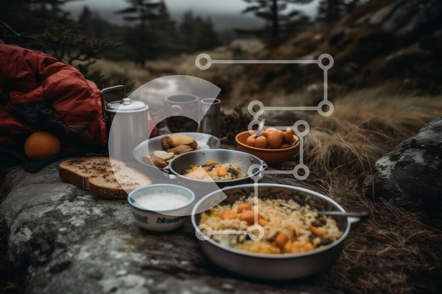 Intra Συλλεκτικό Ξύλινο Παζλ Plywood  4mm - Απολαύστε ένα νόστιμο γεύμα στο κάμπινγκ στα βουνά Σε Ξύλινο Κουτί - Διαστάσεις: 10x10 cm – 25 κομμάτια