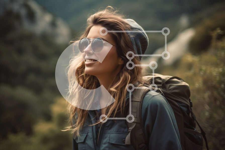 Intra Συλλεκτικό Ξύλινο Παζλ Plywood  4mm - Εκπληκτική εικόνα μιας γυναίκας σε ένα μονοπάτι Rocky Mountain Σε Ξύλινο Κουτί - Διαστάσεις: 10x10 cm – 25 κομμάτια