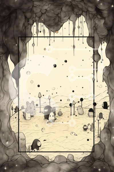 Intra Συλλεκτικό Ξύλινο Παζλ Plywood  4mm - Ασπρόμαυρη υπόγεια σκηνή κινουμένων σχεδίων με χαρακτήρες και ειδώλια Σε Ξύλινο Κουτί - Διαστάσεις Puzzle: 10x10 cm – 25 κομμάτια