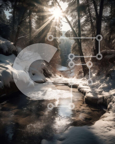 Intra Συλλεκτικό Ξύλινο Παζλ Plywood  4mm - Όμορφη εικόνα του χιονισμένου δάσους με το φως του ήλιου να κρυφοκοιτάζει μέσα από δέντρα Σε Ξύλινο Κουτί - Διαστάσεις: 10x10 cm – 25 κομμάτια