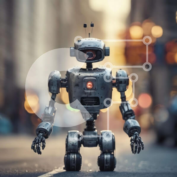 Intra Συλλεκτικό Ξύλινο Παζλ Plywood  4mm - Ρομπότ στο δρόμο Σε Ξύλινο Κουτί - Διαστάσεις Puzzle: 10x10 cm – 25 κομμάτια