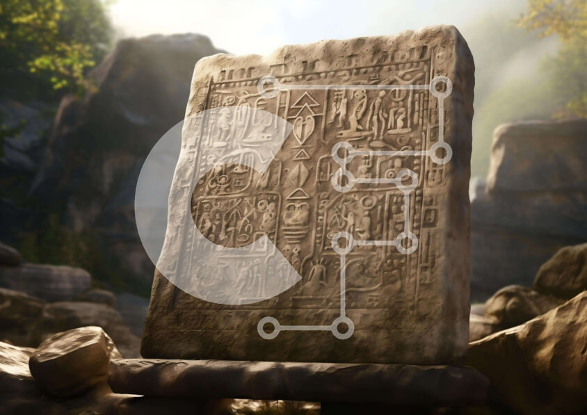 Intra Συλλεκτικό Ξύλινο Παζλ Plywood  4mm - Αινιγματική πέτρα με ιερογλυφικά στο δάσος Σε Ξύλινο Κουτί - Διαστάσεις: 10x10 cm – 25 κομμάτια