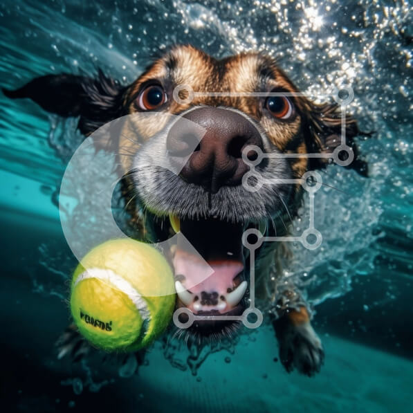 Intra Συλλεκτικό Ξύλινο Παζλ Plywood  4mm - Αξιολάτρευτη εικόνα του σκύλου που κολυμπά με μια μπάλα του τένις Σε Ξύλινο Κουτί - Διαστάσεις: 10x10 cm – 25 κομμάτια