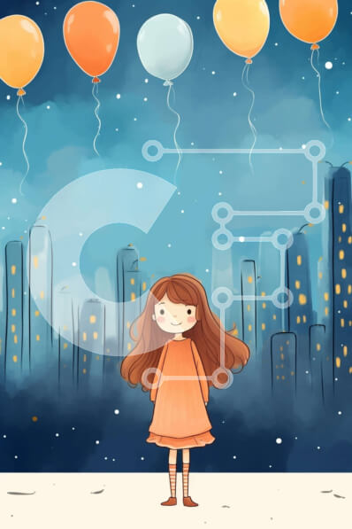 Intra Συλλεκτικό Ξύλινο Παζλ Plywood  4mm - Νεαρό κορίτσι με μπαλόνια στη χιονισμένη πόλη τη νύχτα Σε Ξύλινο Κουτί - Διαστάσεις Puzzle: 10x10 cm – 25 κομμάτια