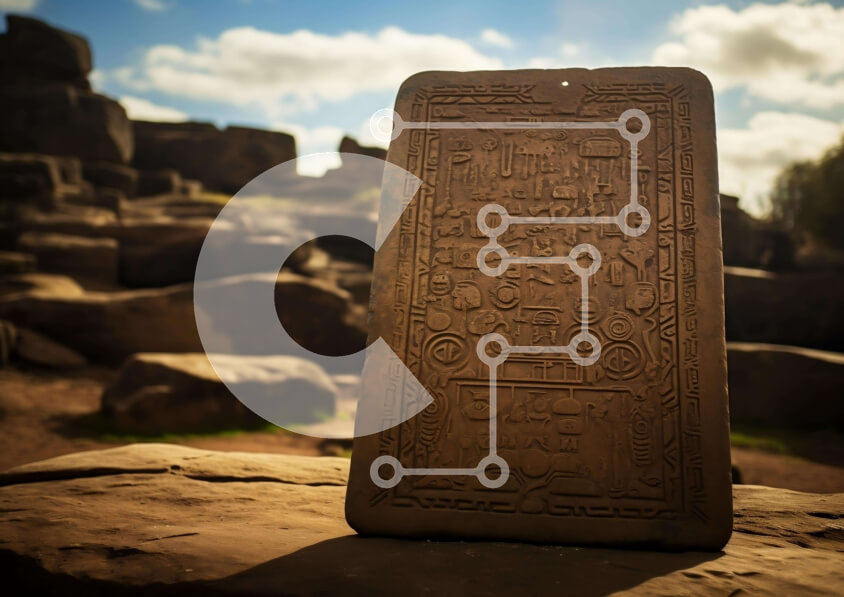 Intra Συλλεκτικό Ξύλινο Παζλ Plywood  4mm - Αρχαία πέτρινη ταμπλέτα με σύμβολα και ιερογλυφικά Σε Ξύλινο Κουτί - Διαστάσεις Puzzle: 10x10 cm – 25 κομμάτια