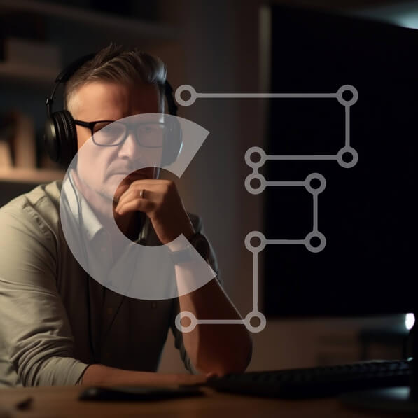 Intra Συλλεκτικό Ξύλινο Παζλ Plywood  4mm - Επιχειρηματίας με ακουστικά και υπολογιστή Σε Ξύλινο Κουτί - Διαστάσεις Puzzle: 10x10 cm – 25 κομμάτια