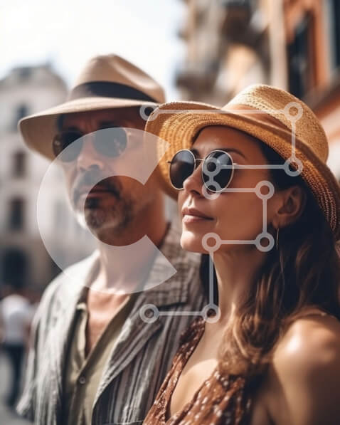 Intra Συλλεκτικό Ξύλινο Παζλ Plywood  4mm - Άνδρας και γυναίκα που στέκονται στην οδό της πόλης με casual ρούχα Σε Ξύλινο Κουτί - Διαστάσεις Puzzle: 10x10 cm – 25 κομμάτια